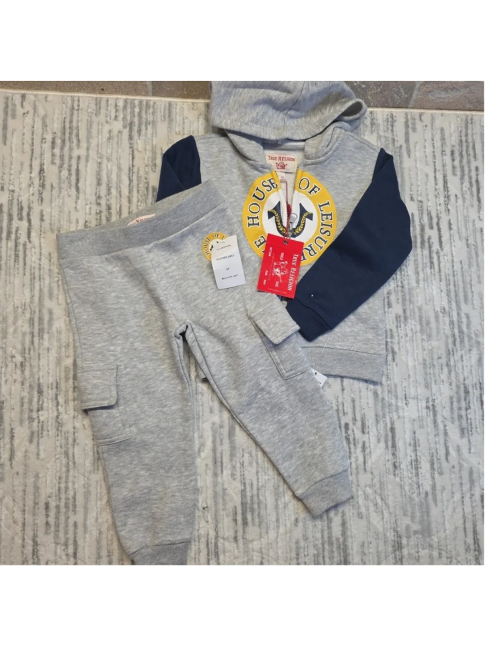 TRUE RELIGION Two-Piece Buddha Logo Zip Hoodie & Joggers Set Blue Boys 2T NWT